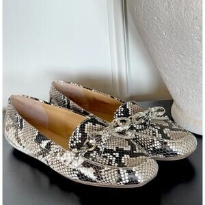 Talbots Loafers Womens 8 Snake Skin Leather Slip On Bow Detail Moccasin Shoes